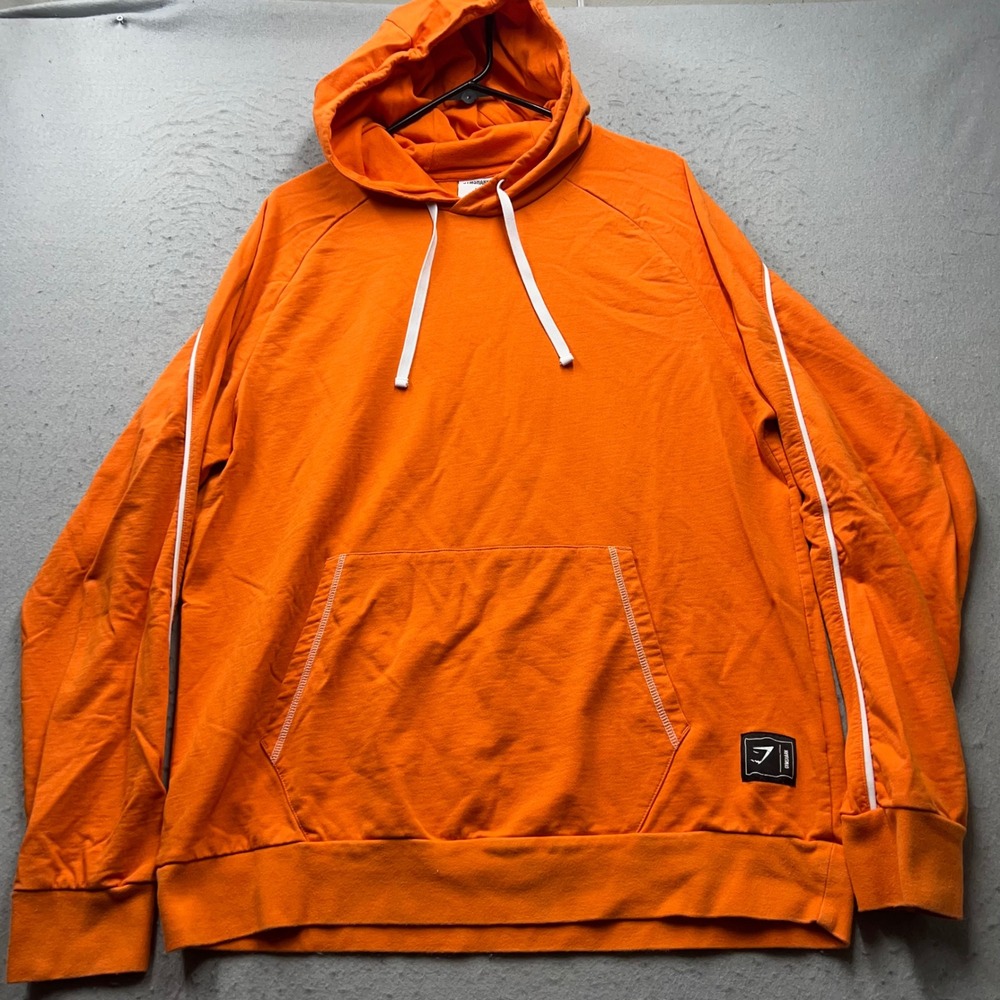 Gymshark Mens Hoodie Large Orange‎ Athletic Pullover Piping GMP05006 L